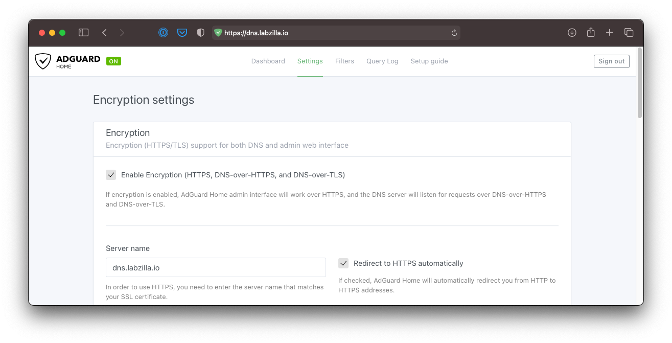 adguard home dns over https